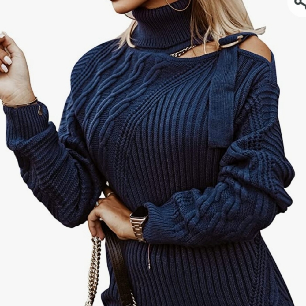 Cold Shoulder Turtleneck Sweater